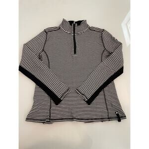 Lauren Ralph Lauren Active 1/4 Zip Black/White Striped Size L 100% Cotton